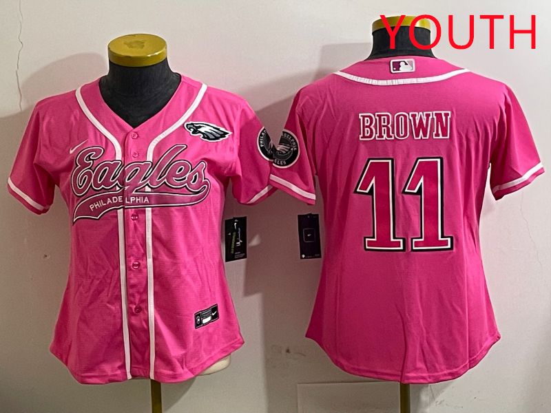 Youth Philadelphia Eagles 11 Brown Pink Jointly Name 2025 Nike Limited NFL Jersey style 1